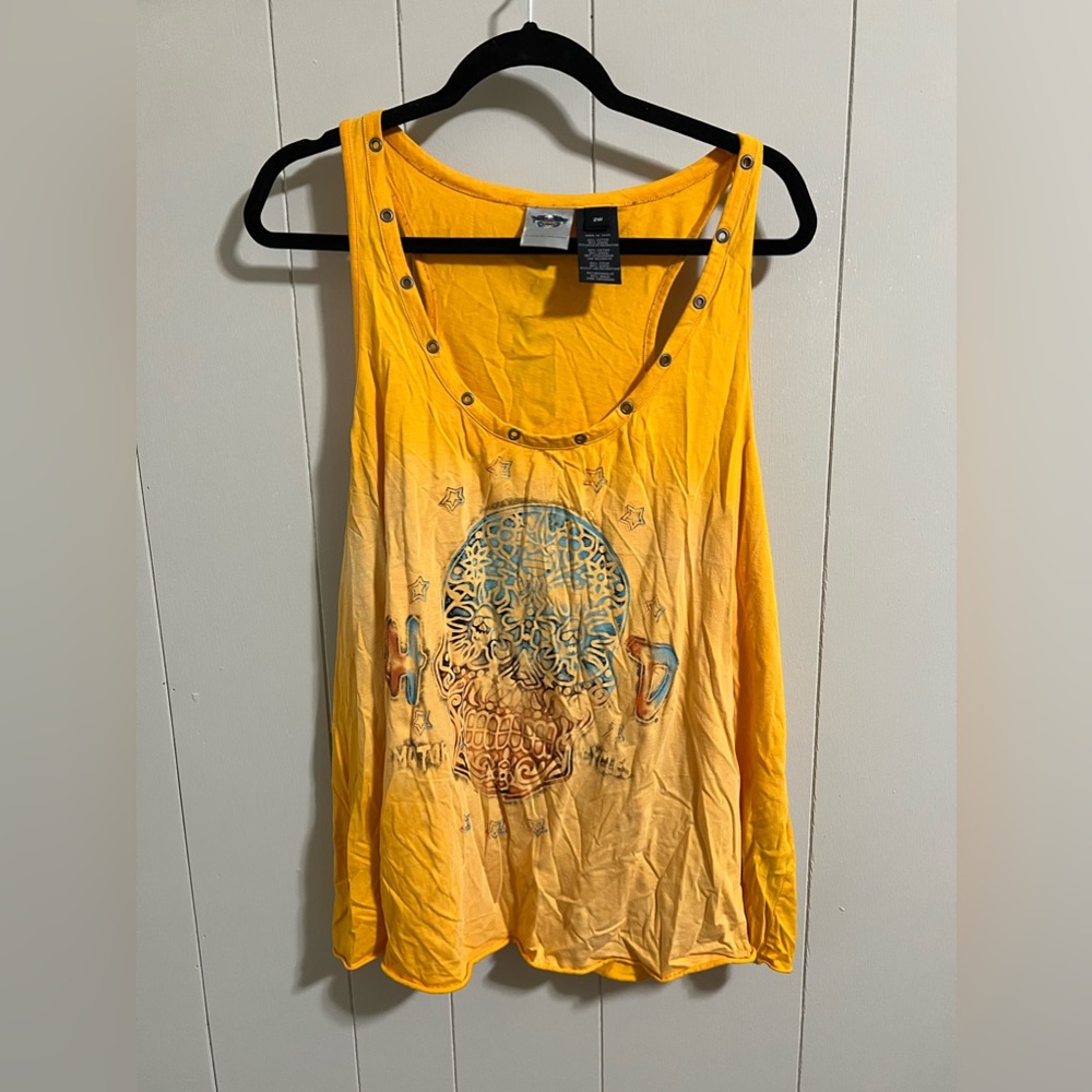 Harley-Davidson Golden Tank Top with Skull Design